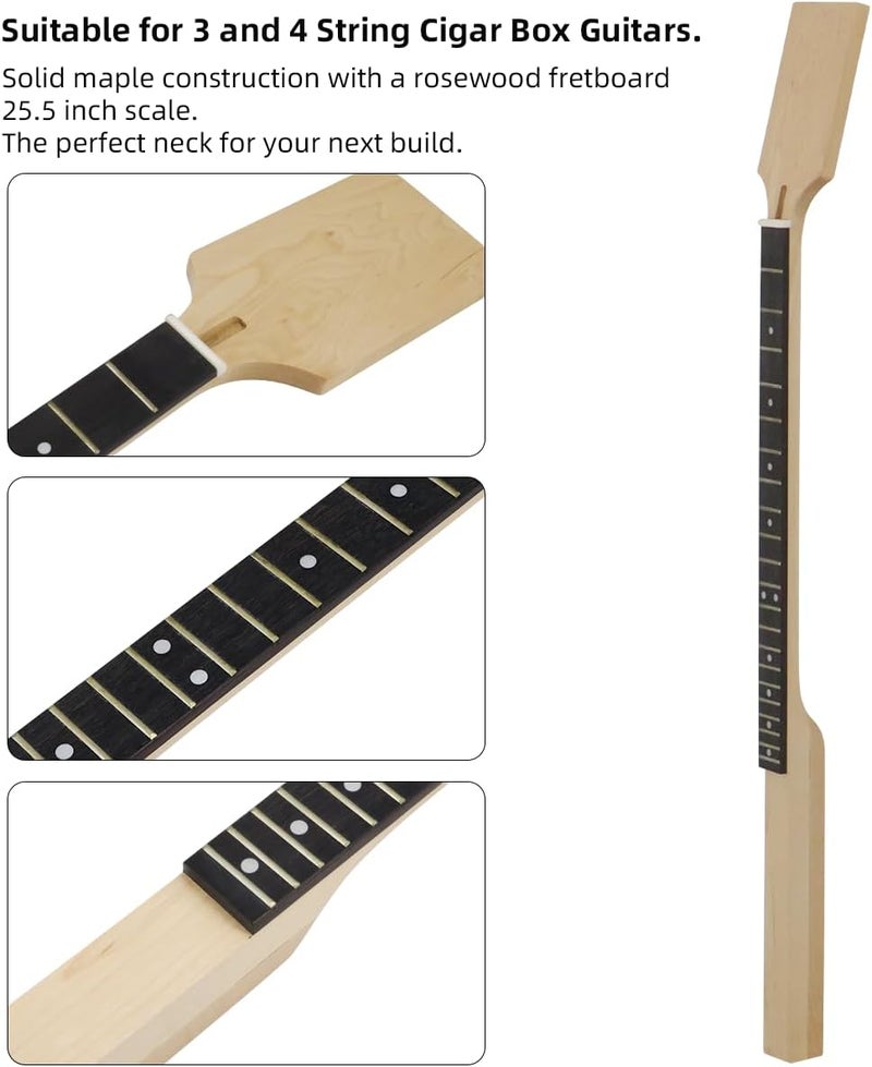 Domofa Guitar Neck for 3 or 4 String Cigar Box Guitar 21 Fret 25.5" Scale Maple Neck Rosewood Fretboard Replacement 91 cm/35.8inch - Image 2